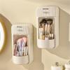 2 PCS Makeup brush organizer with cover, 360 degree rotating dustproof makeup brush manager, lipstick storage box, makeup tool holder, makeup table and bathroom countertop (Cream white) view 3