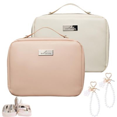 tarcegta Multi Compartment Toiletry Cosmetic Bag, Super Large Capacity Multi Compartment Toiletry Bag, Multi-Compartment Toiletry Cosmetics Bag With Interlayer, Handle, Waterproof Pu Leather (2Pcs-H)