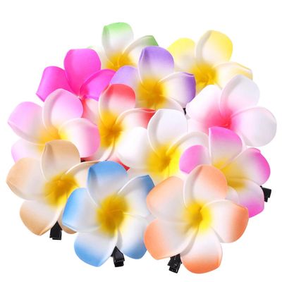 10 Pcs Colorful Hawaii Plumeria Flower Clips Hawaiian Flower Hair Barrettes Beach Party Hair Clips Artificial Tropical Hairpins for Wedding 7cmClips and BarrettesHair Clips