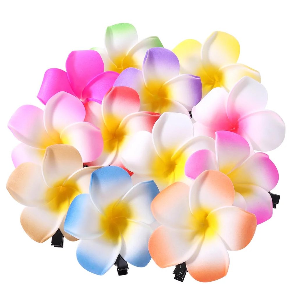 10 Pcs Colorful Hawaii Plumeria Flower Clips Hawaiian Flower Hair Barrettes Beach Party Hair Clips Artificial Tropical Hairpins for Wedding 7cmClips and BarrettesHair Clips