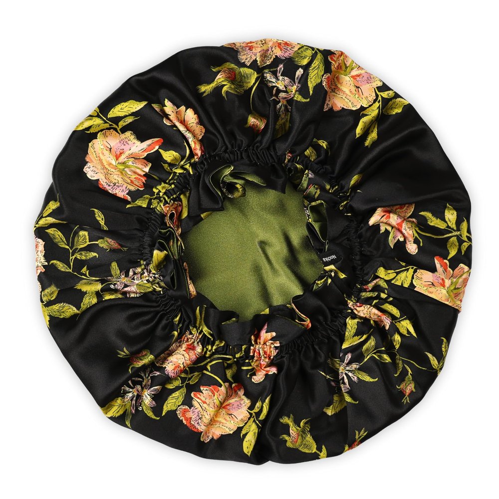 100% Mulberry Silk Bonnet for Women  Handmade in USA, 19 Momme Double-Layer Reversible Hair Wrap, Non-Slip Sleep Cap for Curly & Natural Hair, Luxury Hair Protection (Wild Rose)