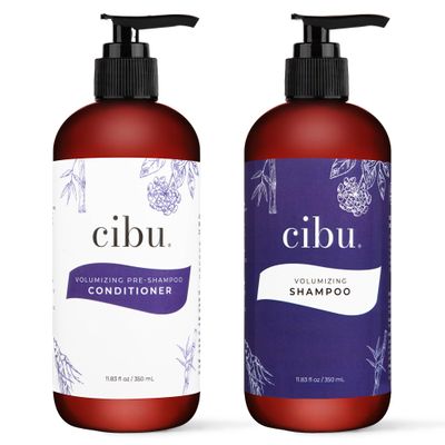CIBU Volumizing Bundle - Pre-Shampoo Conditioner for Fine Hair Thickening with Ginseng & Sulphate Free Volumizing Shampoo for Women - Moisturizing Fine, Thin, or Normal Hair - 11.03 Ounces