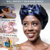 100% Mulberry Silk Bonnet for Sleeping Women, Handmade in USA 19 Momme Double Layer Reversible Silk Hair Wrap with Adjustable Ties, Non-Slip Sleep Cap for Curly & Natural Hair (Midnight) view 2