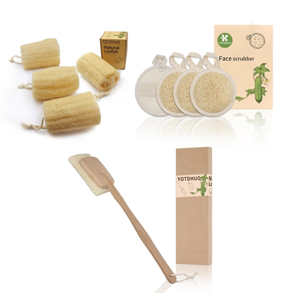 6''Natural Loofah(4pack) Back Brush(1pack) Face Scrubber(4pack)