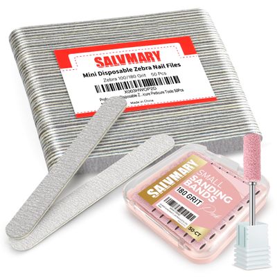 180 Grit Small Sanding Bands for Nail Drill with 3.1MM Mandrel Bit Set and 100/180 Grit 5 Inch Disposable Zebra Nail Files