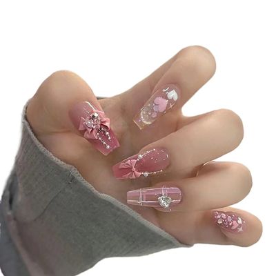 Handmade Nail Wearing Girl Bow Gradient Cat Eye Hand Painted Plaid Removable Nail Art(M)