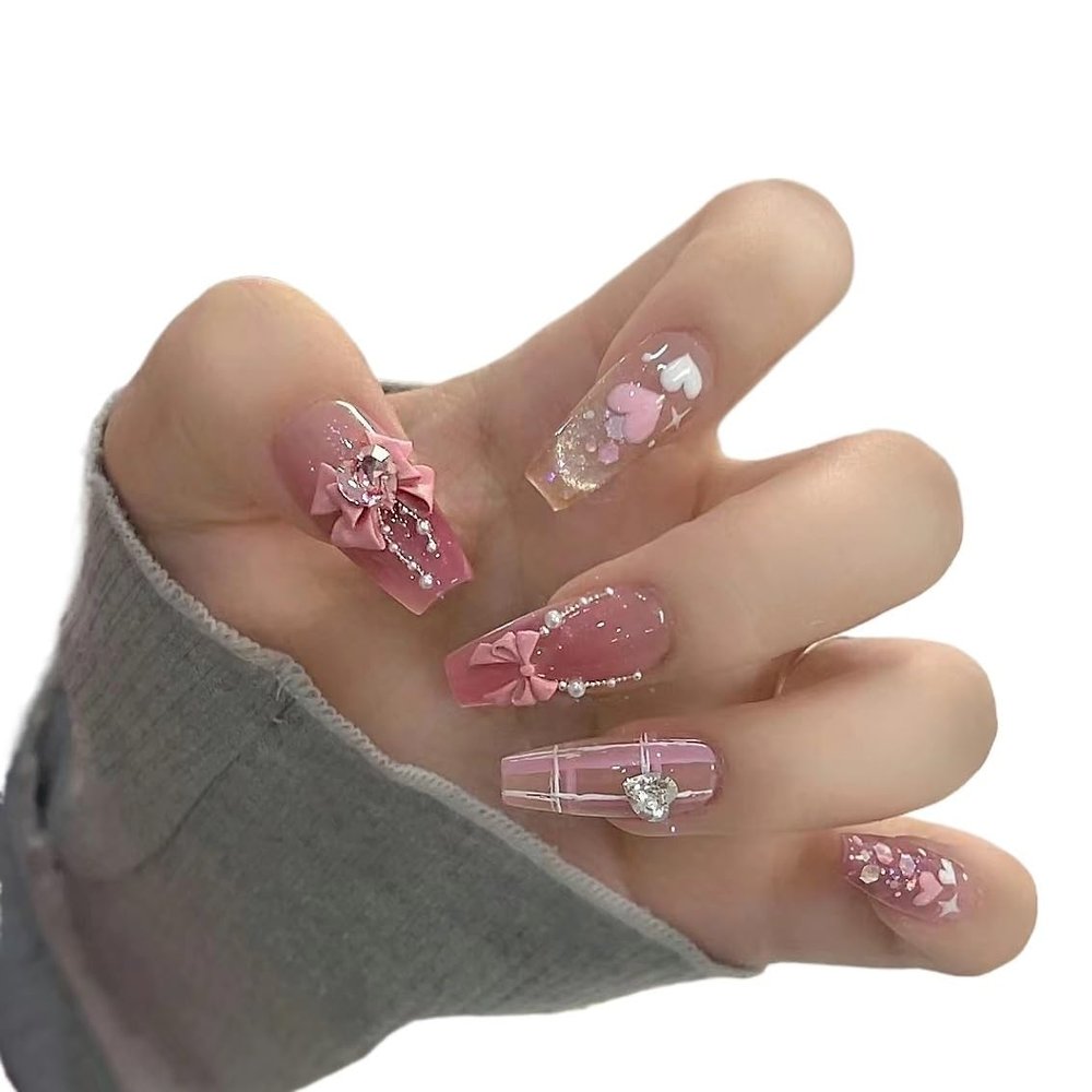 Handmade Nail Wearing Girl Bow Gradient Cat Eye Hand Painted Plaid Removable Nail Art(M)