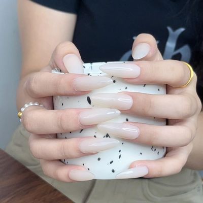Handmade Nail Wearing Lotus Root Powder Long Style Nail Patch Finished Product with Detachable Nail Pieces 10pcs(XS)