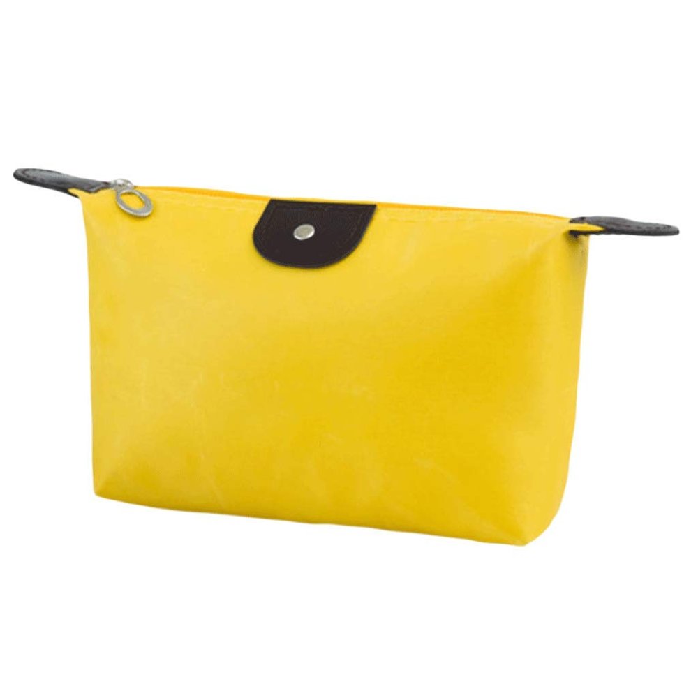 1Pc Womens Waterproof Nylon Makeup Bag - Large-Capacity Dumpling Shape Zipper Handbag, Travel-Friendly Cosmetic Storage Pouch for Girls on the Go, 18.5cm x 13cm (Yellow)