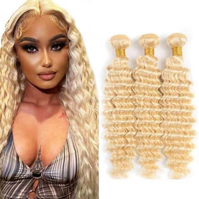 26 28 30 Inch Deep Wave Human Hair Bundles Blonde 613 Bundle Human Hair Extension Blonde Unprocessed Brazilian Virgin Quick Weave Hair Extension for Black Women