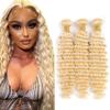 26 28 30 Inch Deep Wave Human Hair Bundles Blonde 613 Bundle Human Hair Extension Blonde Unprocessed Brazilian Virgin Quick Weave Hair Extension for Black Women view 1