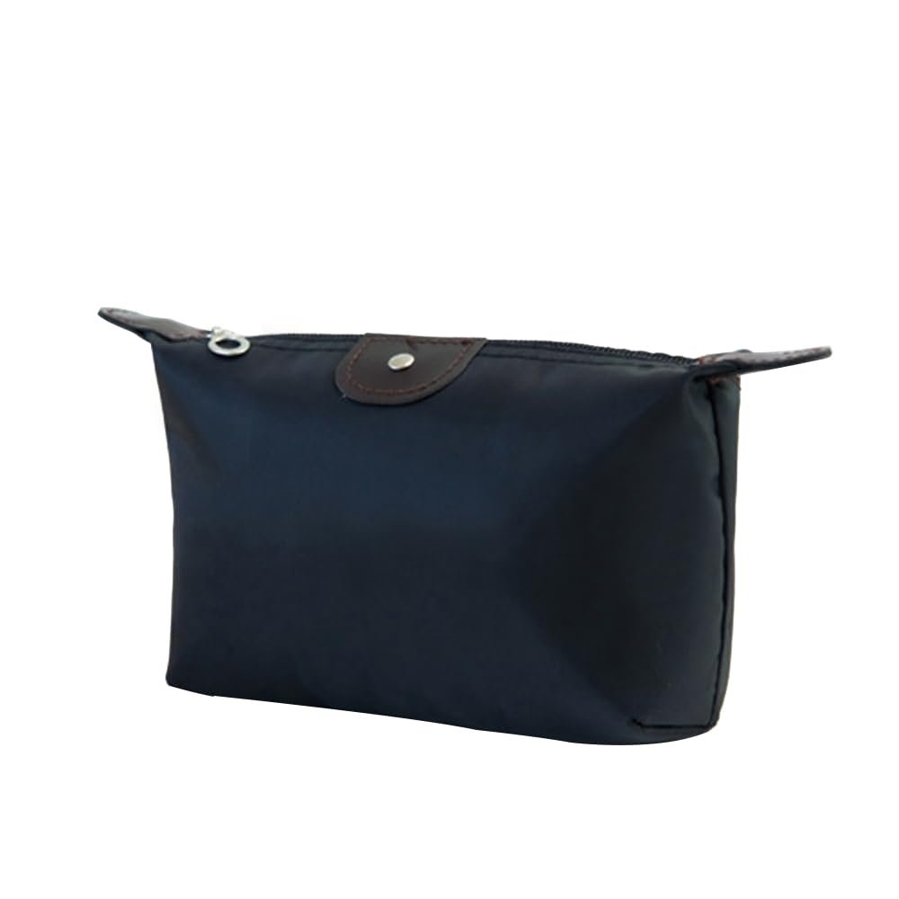 1Pc Womens Waterproof Nylon Makeup Bag - Large-Capacity Dumpling Shape Zipper Handbag, Travel-Friendly Cosmetic Storage Pouch for Girls on the Go, 18.5cm x 13cm (Black)