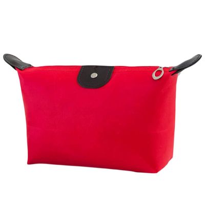 1Pc Womens Waterproof Nylon Makeup Bag - Large-Capacity Dumpling Shape Zipper Handbag, Travel-Friendly Cosmetic Storage Pouch for Girls on the Go, 18.5cm x 13cm (Red)