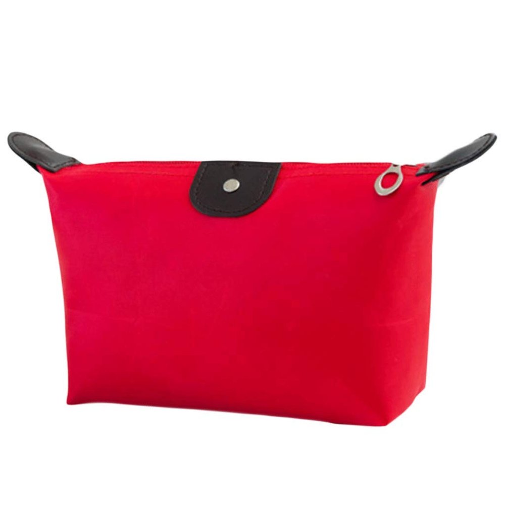 1Pc Womens Waterproof Nylon Makeup Bag - Large-Capacity Dumpling Shape Zipper Handbag, Travel-Friendly Cosmetic Storage Pouch for Girls on the Go, 18.5cm x 13cm (Red)