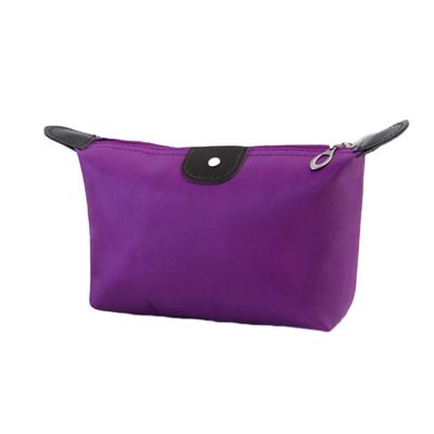 1Pc Womens Waterproof Nylon Makeup Bag - Large-Capacity Dumpling Shape Zipper Handbag, Travel-Friendly Cosmetic Storage Pouch for Girls on the Go, 18.5cm x 13cm (Purple)