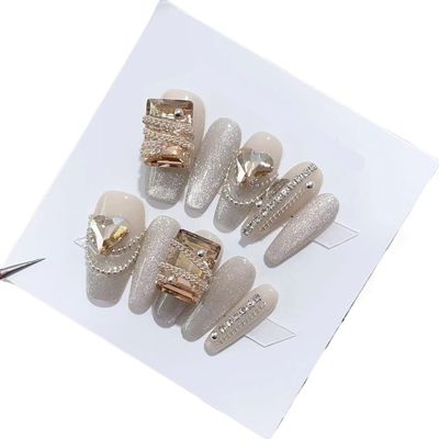 Gold Cat Eye Patch Versatile Handmade Wear Nail and Nail Enhancement Patch Detachable False Nails(M)