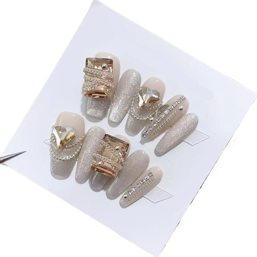 Gold Cat Eye Patch Versatile Handmade Wear Nail and Nail Enhancement Patch Detachable False Nails(M)