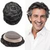 Mens Hairpieces 100% Human Hair Units for Man Mono Center Toupee for Men Breathable Monofilament NPU Man Wig for Thinning Hair 8"X10" #1B30 1B# OFF BLACK WITH 30% SYNTHETIC GREY view 1