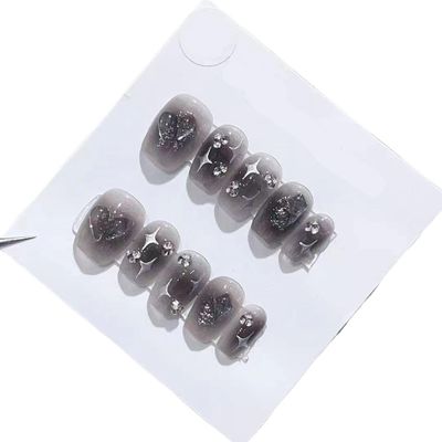 Handmade wearing of black three-dimensional heart halo dyed nails, removable false nails, 10pcs(S)