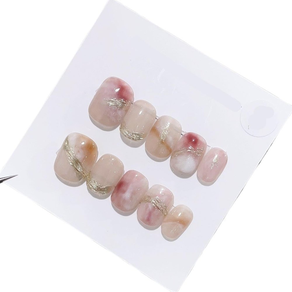 Pink short style wearing nail smudge dye detachable fake nails(XS)