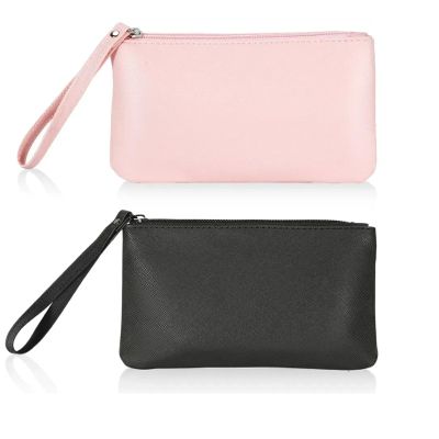 2 Pack Small Zipper Pouch Mini Makeup Bag for Purse Lipstick Cosmetic Travel Make Up Organizer for Women Essentials, Car Change Coin Holder 4.5 x 6.5 Clutch Stadium Approved Wristlet, Black Pink