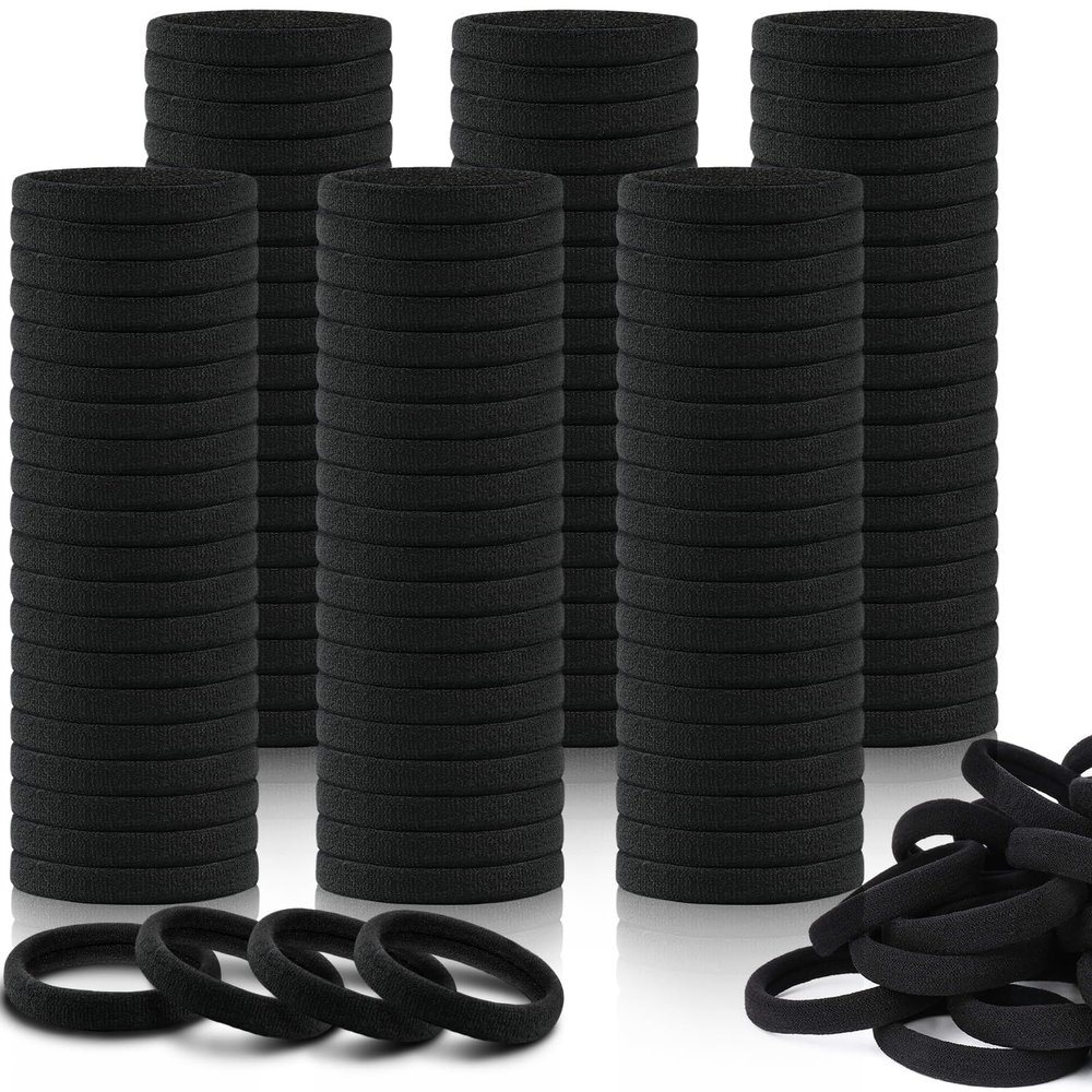 150PCS Hair Ties, IKOCO Black Hair Ties for Women No Damage, Cotton Seamless Ponytail Holders for Thick Hair