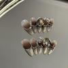 Handmade long cat eye coffee detachable manicure patch fake nails(S) view 2