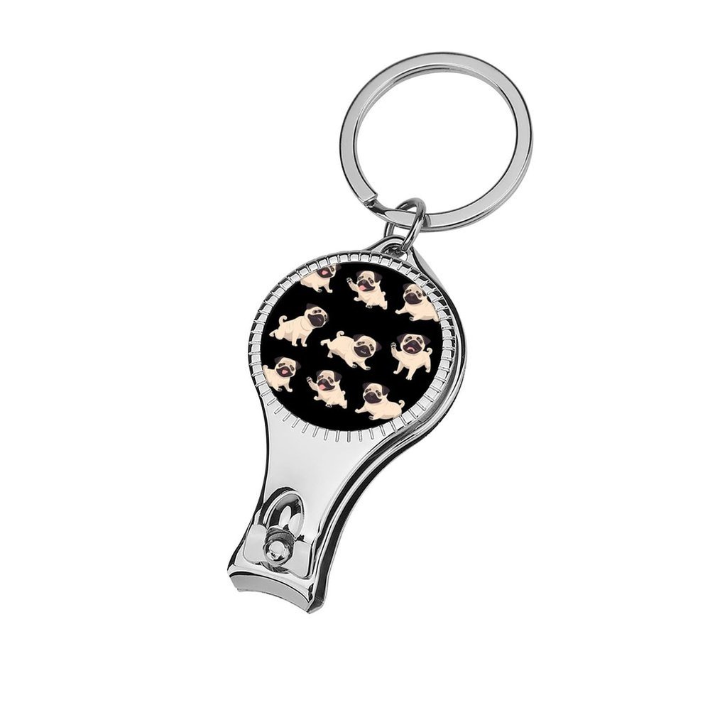 Pug Dogs Funny Nail Clipper Fingernail and Toenail Clipper Cutters with Bottle Opener Keychain