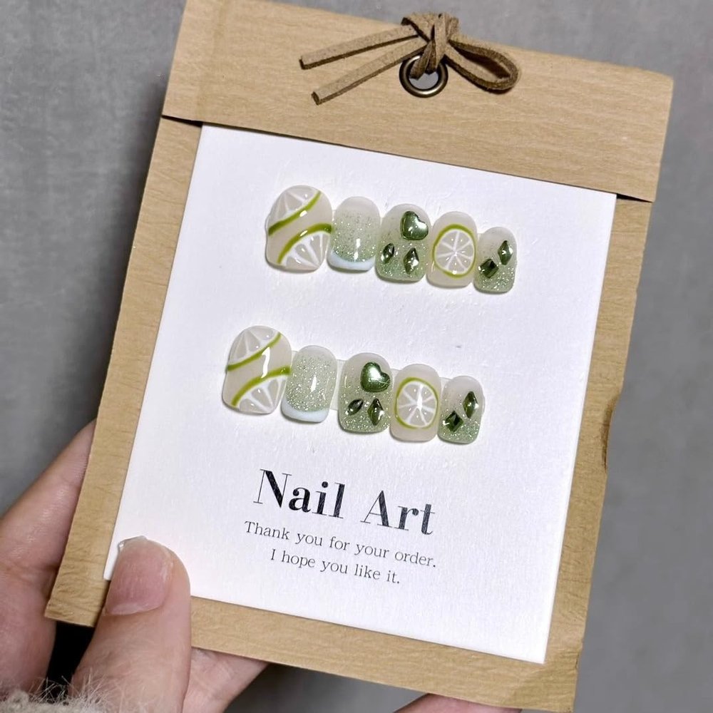 ZIIVIEVS Summer Lemon Handmade Wearing Nail, Hand Painted Short Finished Product, Detachable Nail Artificial Nail(S)