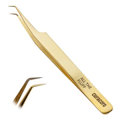 Curacoro Lash Tweezer - Professional & Precision Fiber Tip Grip Lash Tweezers for Eyelash Extensions, Multi Shapes & Purposes Tweezers for Volume, Isolation & Classic Lashes (Gold, All The Fluff)