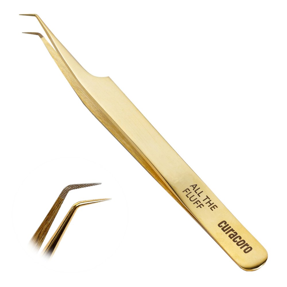 Curacoro Lash Tweezer - Professional & Precision Fiber Tip Grip Lash Tweezers for Eyelash Extensions, Multi Shapes & Purposes Tweezers for Volume, Isolation & Classic Lashes (Gold, All The Fluff)