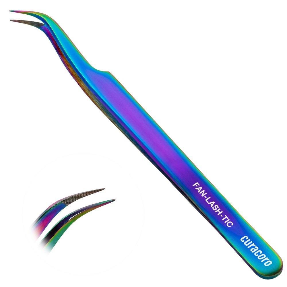 Curacoro Lash Tweezer - Professional & Precision Fiber Tip Grip Lash Tweezers for Eyelash Extensions, Multi Shapes & Purposes Tweezers for Volume, Isolation & Classic Lashes (Galaxy, Fan-lash-tic)