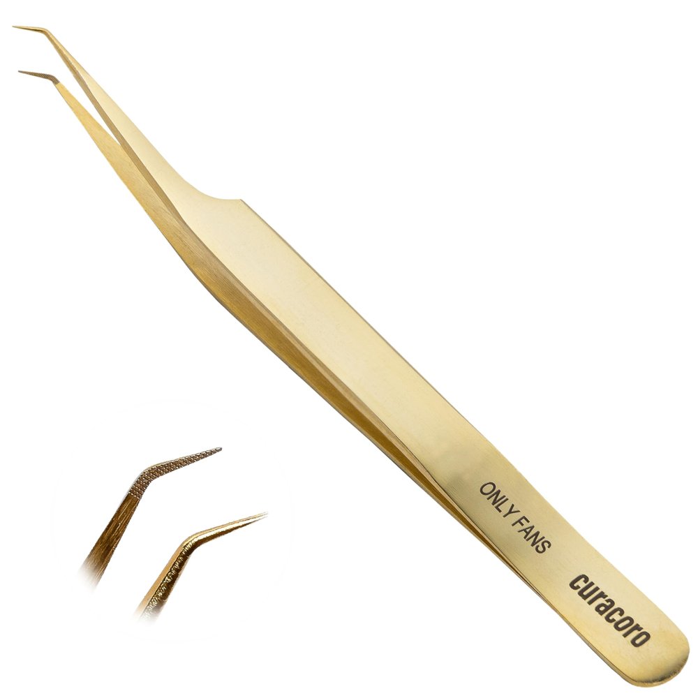 Curacoro Lash Tweezer - Professional & Precision Fiber Tip Grip Lash Tweezers for Eyelash Extensions, Multi Shapes & Purposes Tweezers for Volume, Isolation & Classic Lashes (Gold, Only Fan)