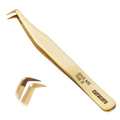Curacoro Lash Tweezer - Professional & Precision Fiber Tip Grip Lash Tweezers for Eyelash Extensions, Multi Shapes & Purposes Tweezers for Volume, Isolation & Classic Lashes (Gold, Give Me the D)