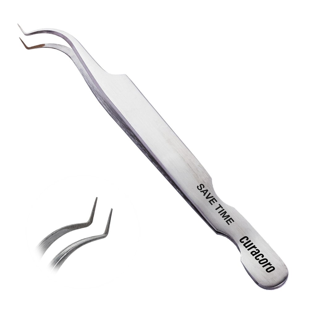 Curacoro Lash Tweezer - Professional & Precision Fiber Tip Grip Lash Tweezers for Eyelash Extensions, Multi Shapes & Purposes Tweezers for Volume, Isolation & Classic Lashes (Silver, Save Time)