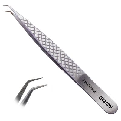 Curacoro Lash Tweezer - Professional & Precision Fiber Tip Grip Lash Tweezers for Eyelash Extensions, Multi Shapes & Purposes Tweezers for Volume, Isolation & Classic Lashes (Silver, Pinch'em)