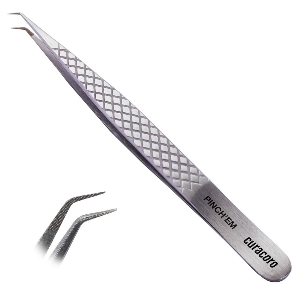 Curacoro Lash Tweezer - Professional & Precision Fiber Tip Grip Lash Tweezers for Eyelash Extensions, Multi Shapes & Purposes Tweezers for Volume, Isolation & Classic Lashes (Silver, Pinch'em)