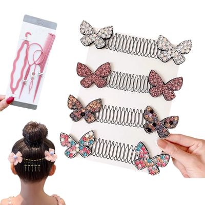 Manutox Invisible Star Hair Clip, Stretchable Invisible Hair Clips, U Shape Hair Finishing Fixer Comb Sets, Invisible Extra Hair Holder Shape Hair Styling Comb (4 pcs Butterfly)