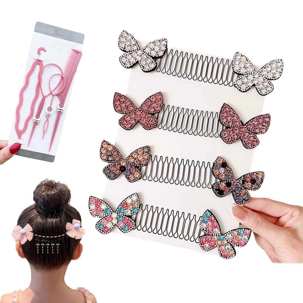 Manutox Invisible Star Hair Clip, Stretchable Invisible Hair Clips, U Shape Hair Finishing Fixer Comb Sets, Invisible Extra Hair Holder Shape Hair Styling Comb (4 pcs Butterfly)