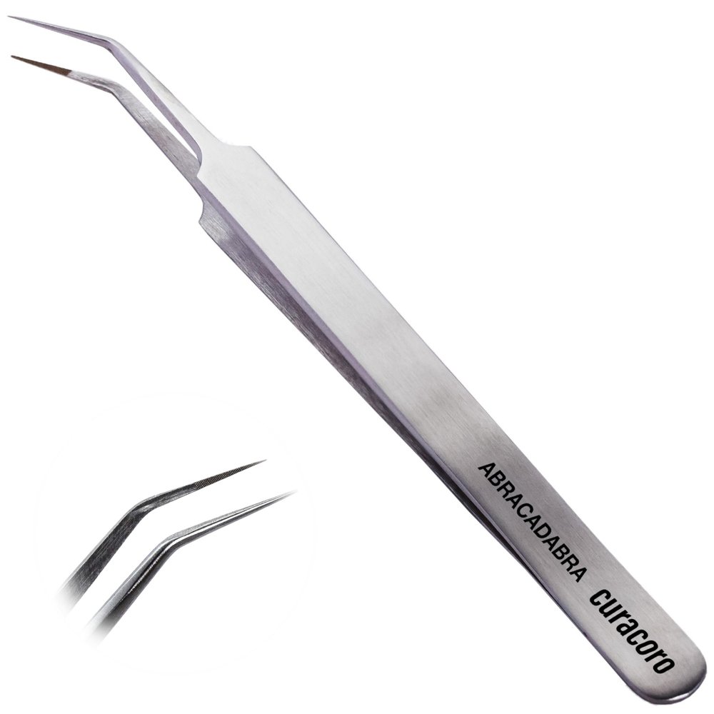 Curacoro Lash Tweezer - Professional & Precision Fiber Tip Grip Lash Tweezers for Eyelash Extensions, Multi Shapes & Purposes Tweezers for Volume, Isolation & Classic Lashes (Silver, Abracadabra)
