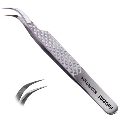 Curacoro Lash Tweezer - Professional & Precision Fiber Tip Grip Lash Tweezers for Eyelash Extensions, Multi Shapes & Purposes Tweezers for Volume, Isolation & Classic Lashes (Silver, Volumizer)