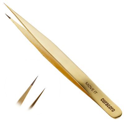 Curacoro Lash Tweezer - Professional & Precision Fiber Tip Grip Lash Tweezers for Eyelash Extensions, Multi Shapes & Purposes Tweezers for Volume, Isolation & Classic Lashes (Gold, Move It)