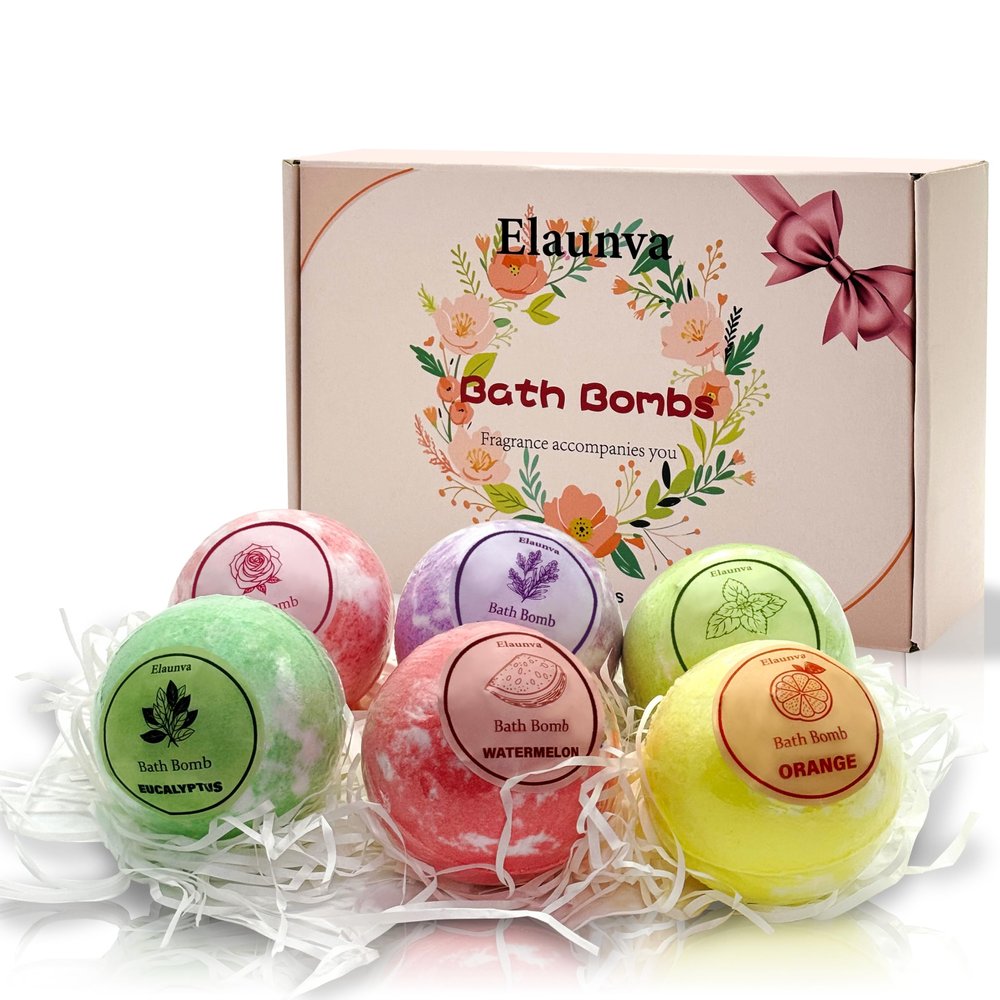 Elaunva Bath Bombs Set,100g*6pcs with Lavender/Peppermint/Orange/Eucalyptus/Rose/Watermelon,Perfect for Bubble Spa,Handmade Birthday Gifts Sets for Her/Him/Wife/Girlfriend,New Year Gift (PINK-6PCS)