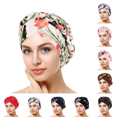 African Women Turban Cap Women Headscarf Braid Wrap Hat Cancer Muslim Headwrap Flower African Pattern (Purple, One Size)