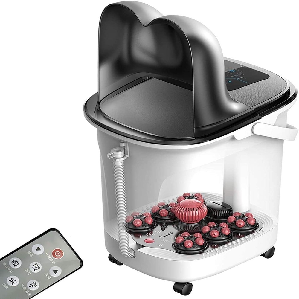 aiqiua 3-in-1 Foot Bath Spa Massager with Heat Bubbles, Digital Temperature Control, Infrared Relieve Stress Pedicure, 6 Massage Rollers, Relaxing Help Sleep