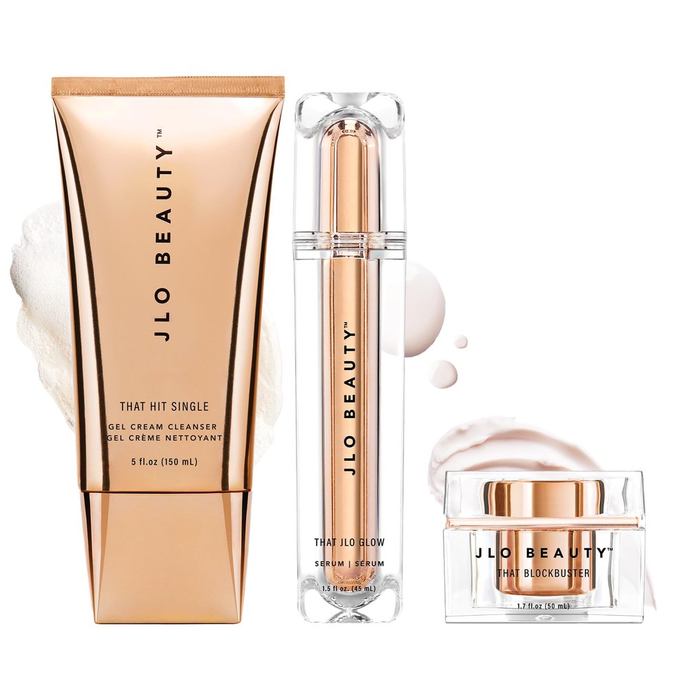 JLO BEAUTY Starter Skin Care Kit, 3 Piece Facial Set with Face Wash, Serum & Face Moisturizer, Daily Skin Care Routine For Women, Includes 5 Oz Facial Cleanser, 1.5 Oz Serum, 1.7 Oz Moisturizer Cream