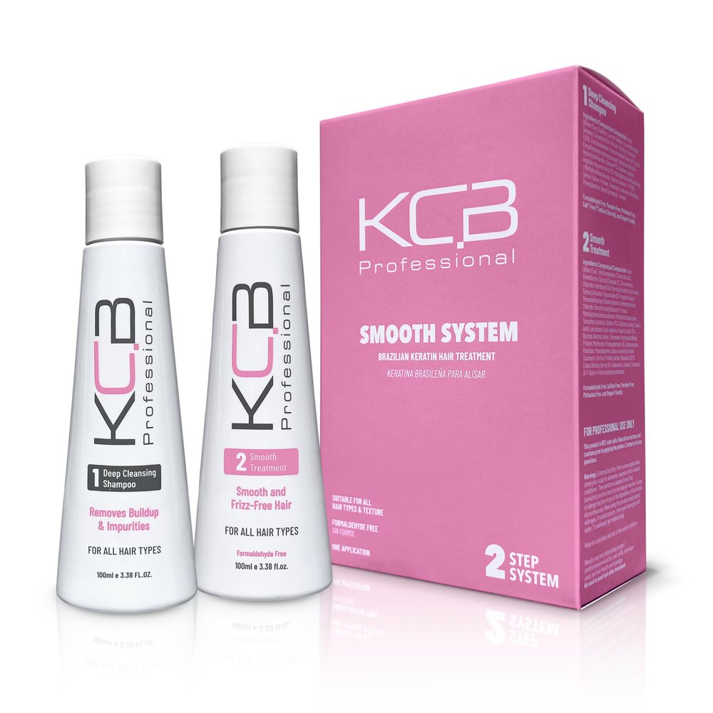 KCB Professional Smooth System, 2 Steps Brazilian Keratin Hair Treatment for Smoothing and Hair Frizz Control, Complex Blowout, Straightening, All Hair Types, Formaldehyde Free, 3.38 Fl oz / 100ml Kit