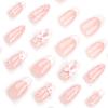 3D Bow French Tip Press on Nails Medium Long Almond Fake Nails White Pink Flower Rhinestones Design with Glossy Pearl Acrylic False Nails Glue on Nails for Women Girls Manicure Decoration 24 Pcs view 2