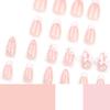 3D Bow French Tip Press on Nails Medium Long Almond Fake Nails White Pink Flower Rhinestones Design with Glossy Pearl Acrylic False Nails Glue on Nails for Women Girls Manicure Decoration 24 Pcs view 3