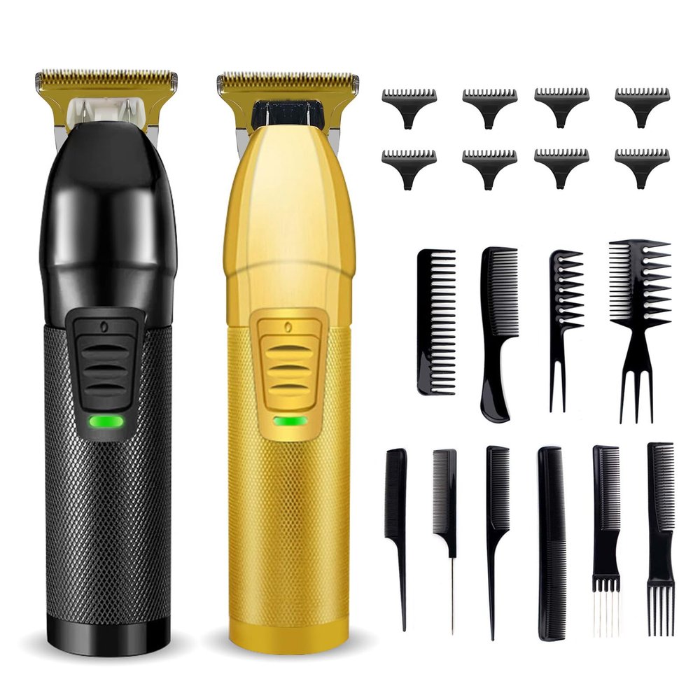 YIPINER 2 Pieces Hair Clippers for Men, Cordless Hair Clippers, Hair Clippers Set, Professional Hair Clippers Rechargeable Hair Clipper with 10 Pieces Styling Combs (Black Gold)